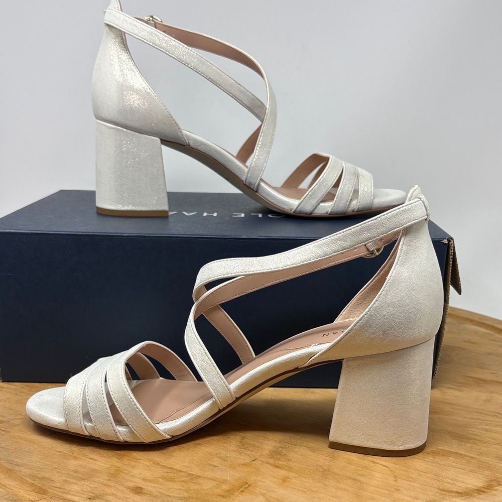 Cole Haan Ivory Strappy Block Heel Sandals